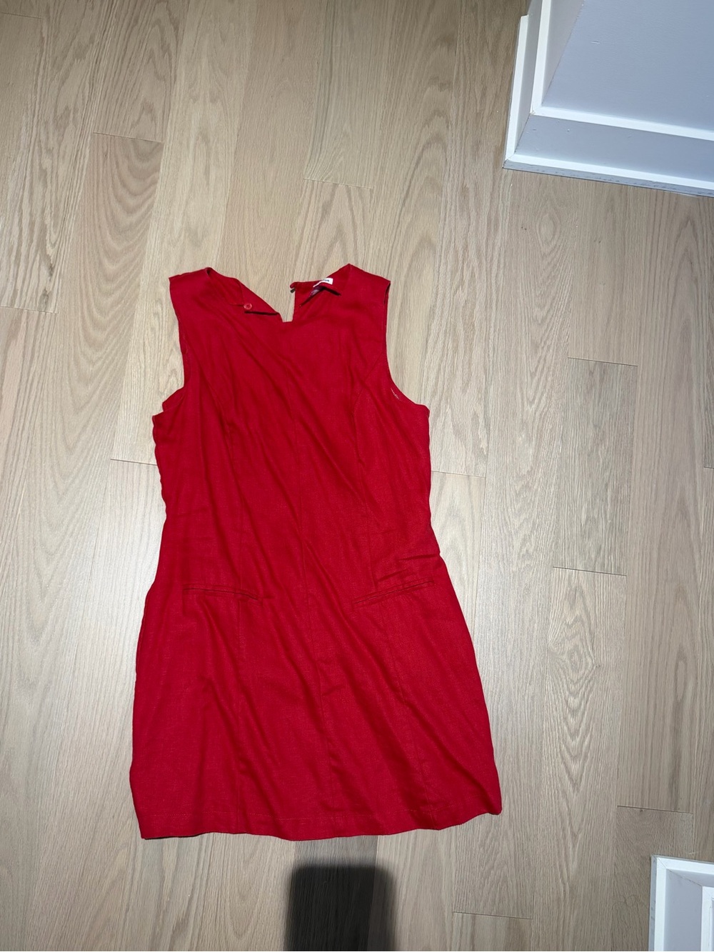 Red linen Sleeveless Women's Shift Dress